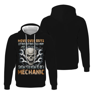Mechanic Shirt Funny Skull Wrench Tee, Move Over Boys Let This Old Man Show You How to Be a Mechanic, Gift for Men Dad
