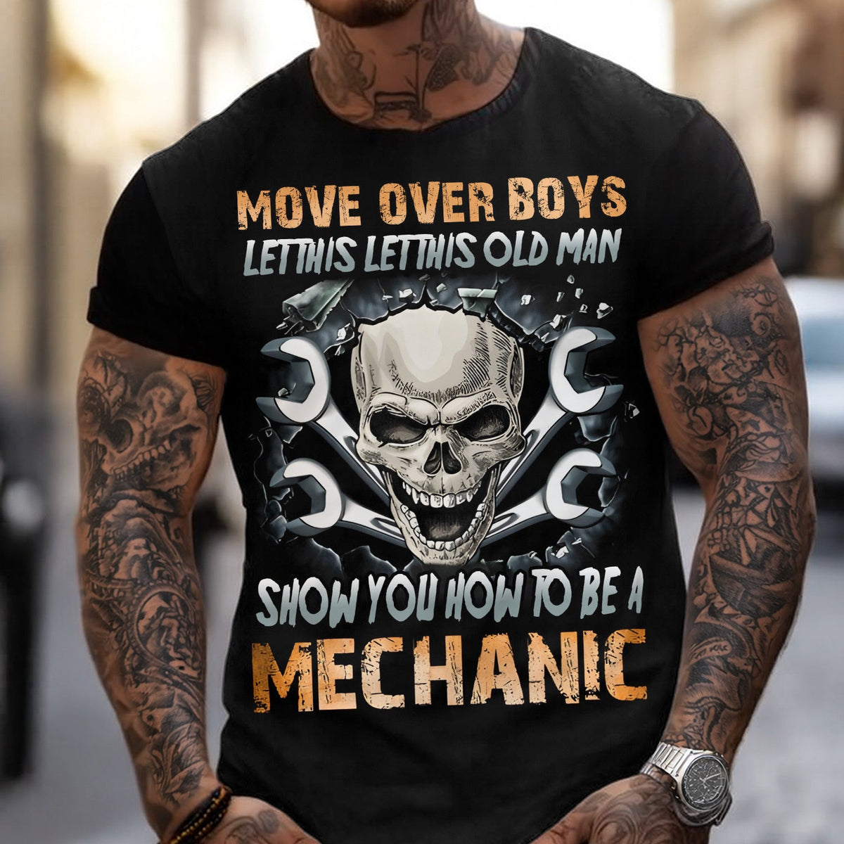 Mechanic Shirt Funny Skull Wrench Tee, Move Over Boys Let This Old Man Show You How to Be a Mechanic, Gift for Men Dad