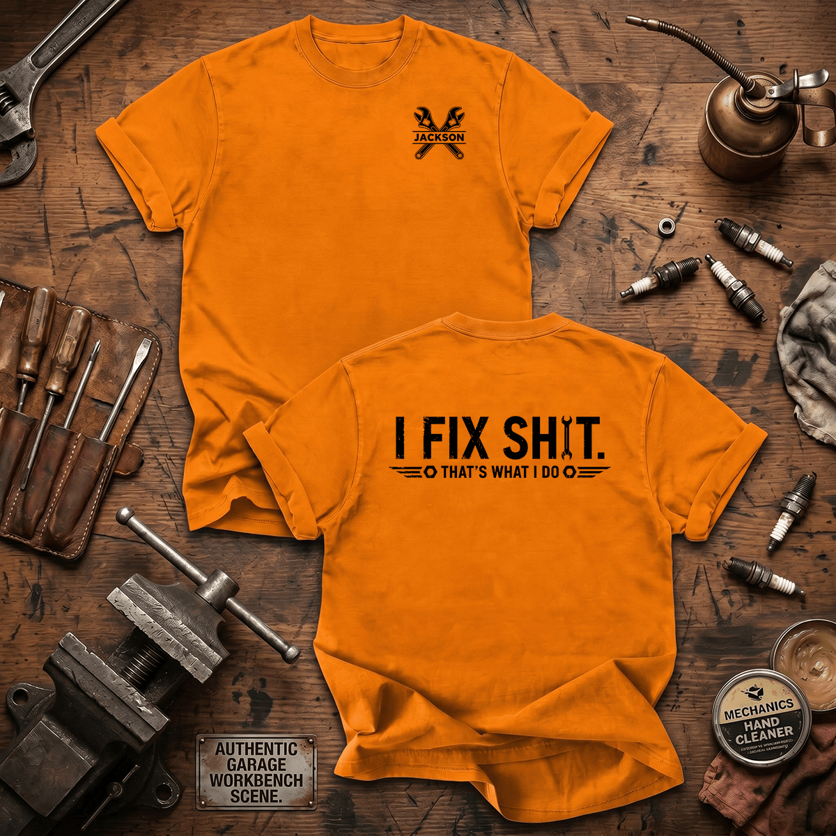 Personalized Mechanic T Shirt I Fix Shit That's What I Do Printed Shirt Auto Repair Technician Gift for Dad, Garage Worker Tee