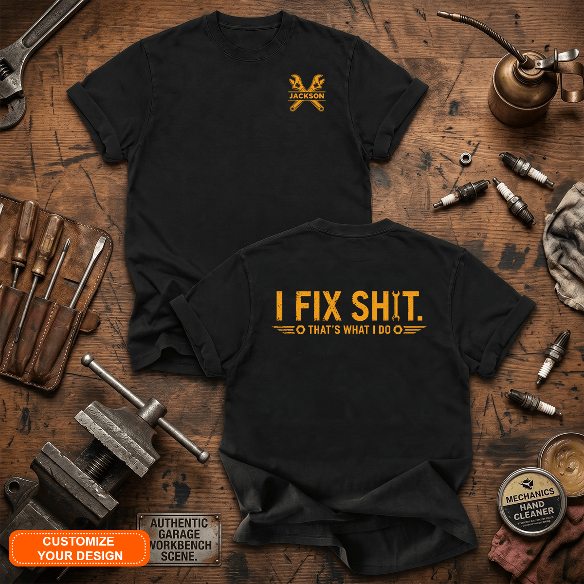 Personalized Mechanic T Shirt I Fix Shit That's What I Do Printed Shirt Auto Repair Technician Gift for Dad, Garage Worker Tee