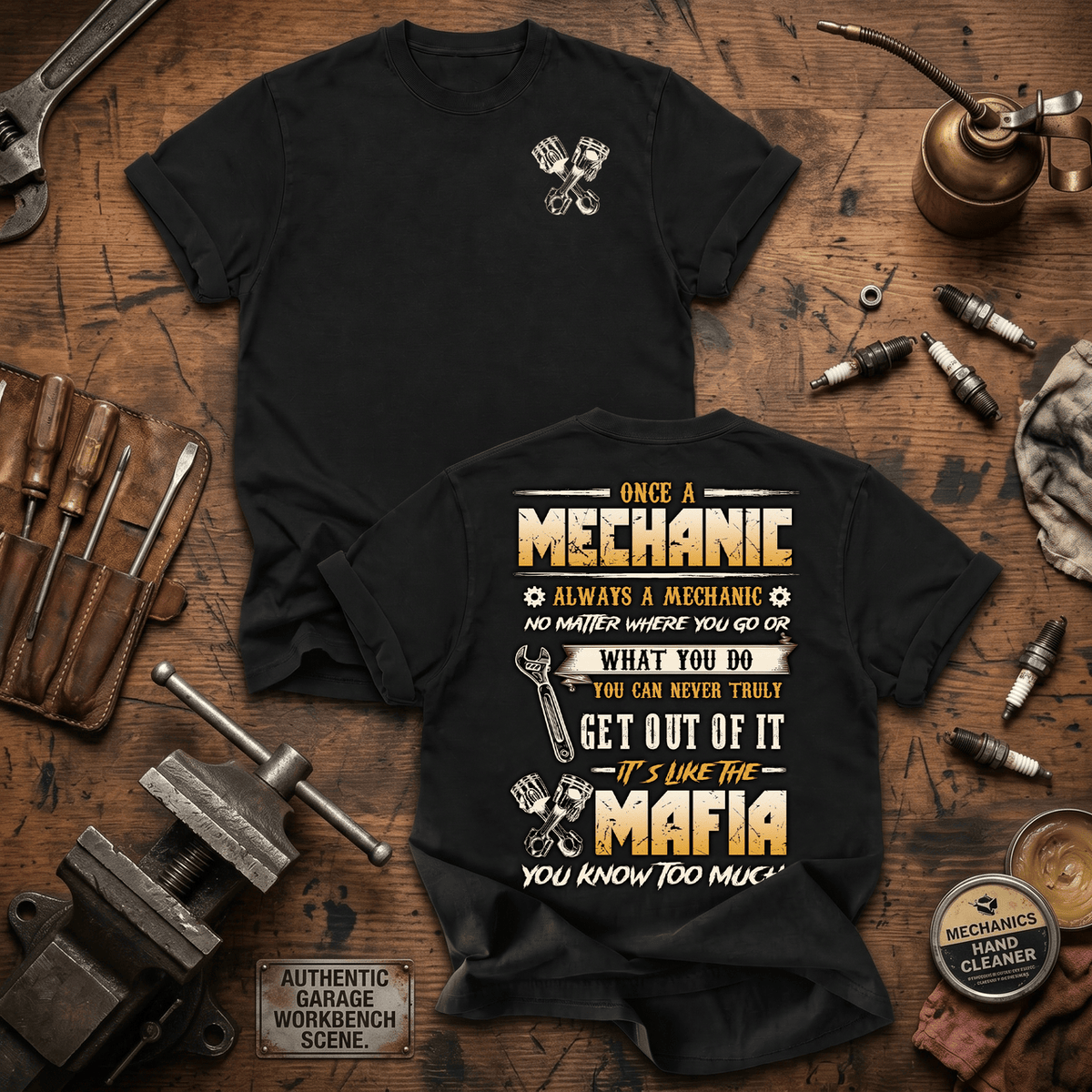 Once A Mechanic Always A Mechanic Printed T Shirt Mechanic Gift for Dad Fathers Day Auto Repair Technician Garage Worker Car Enthusiast