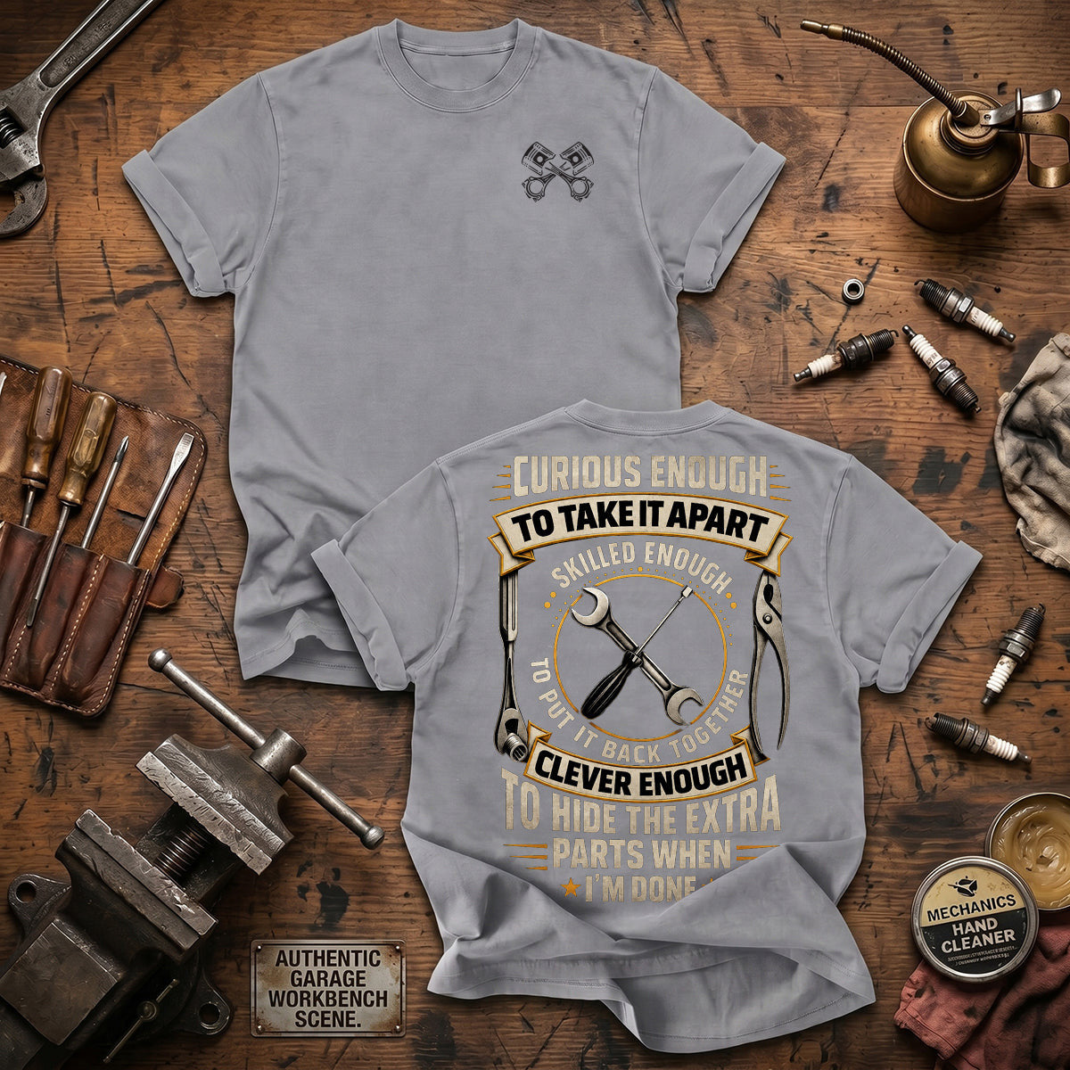 Curious Enough To Take It Apart Skilled Enough To Put It Back Together Printed T Shirt Mechanic Gift for Dad Grandpa Auto Repair Technician