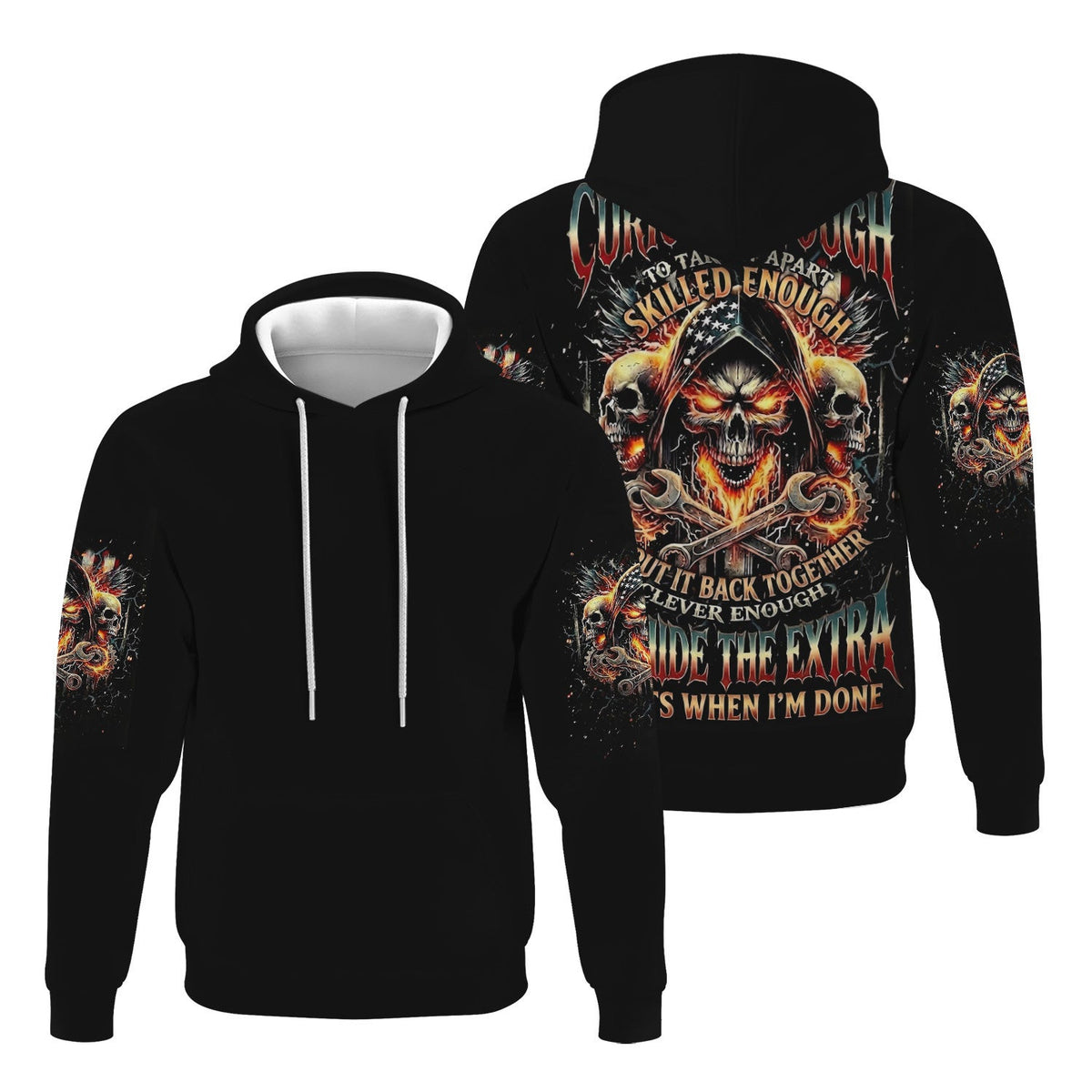 Curious Enough Mechanic Skull T-Shirt, Dark Biker Graphic Hoodie, Funny Sarcastic Quote Shirt, Gift for Mechanic Men