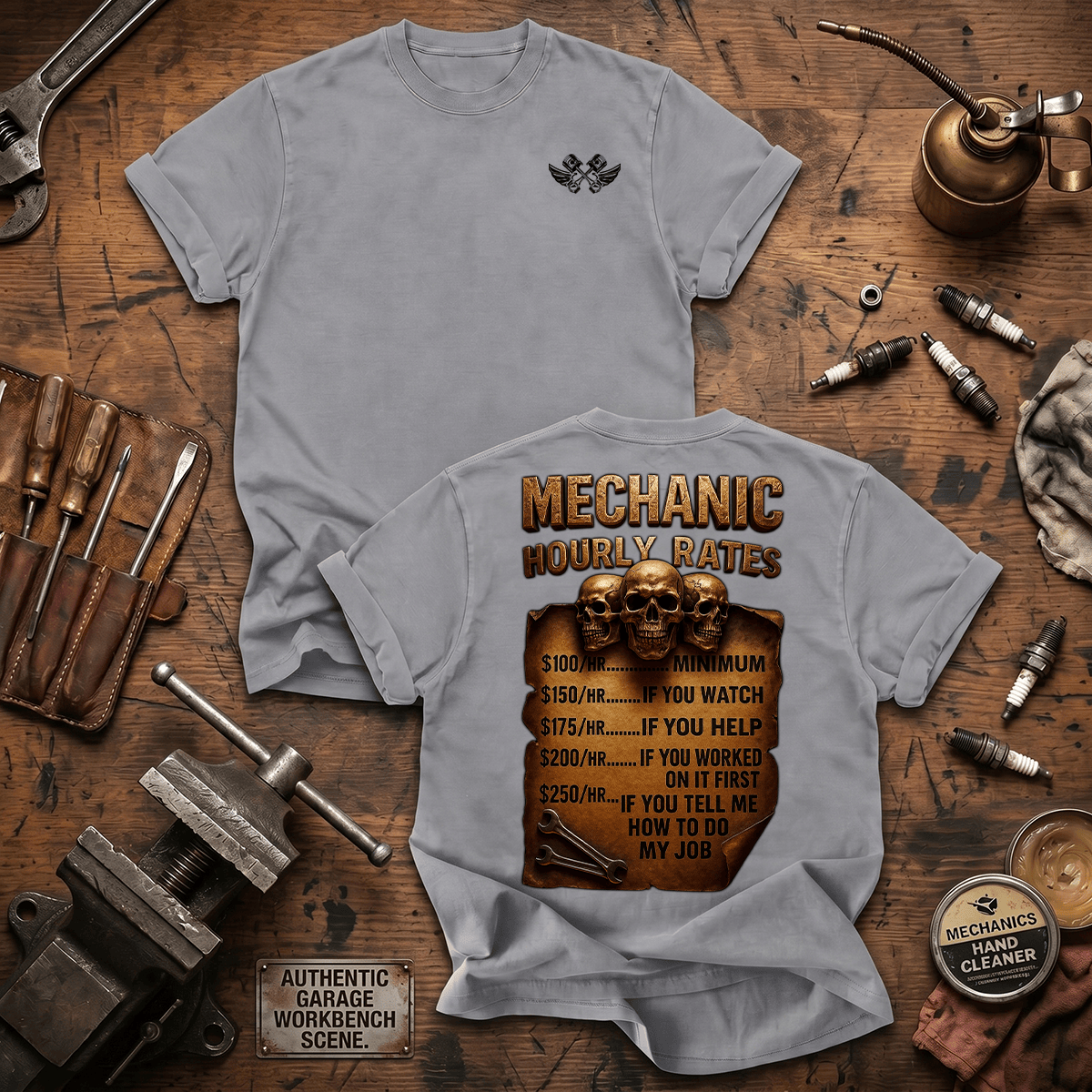 Mechanic Hourly Rates Printed T Shirt My Mechanic Rates Start At $100 HR Funny Mechanic Gift for Dad Grandpa Auto Technician