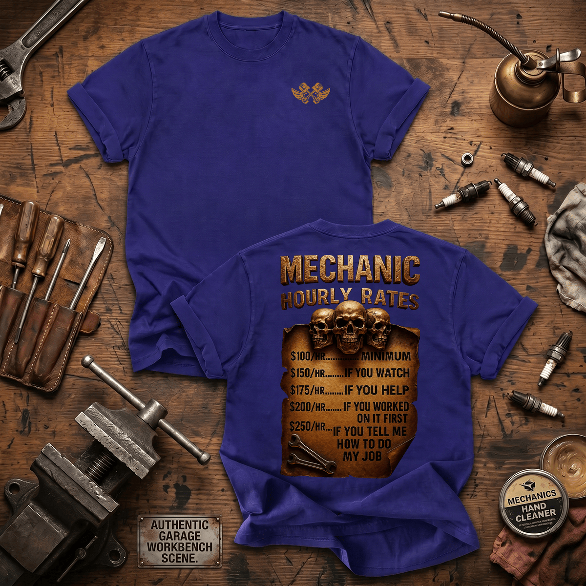 Mechanic Hourly Rates Printed T Shirt My Mechanic Rates Start At $100 HR Funny Mechanic Gift for Dad Grandpa Auto Technician