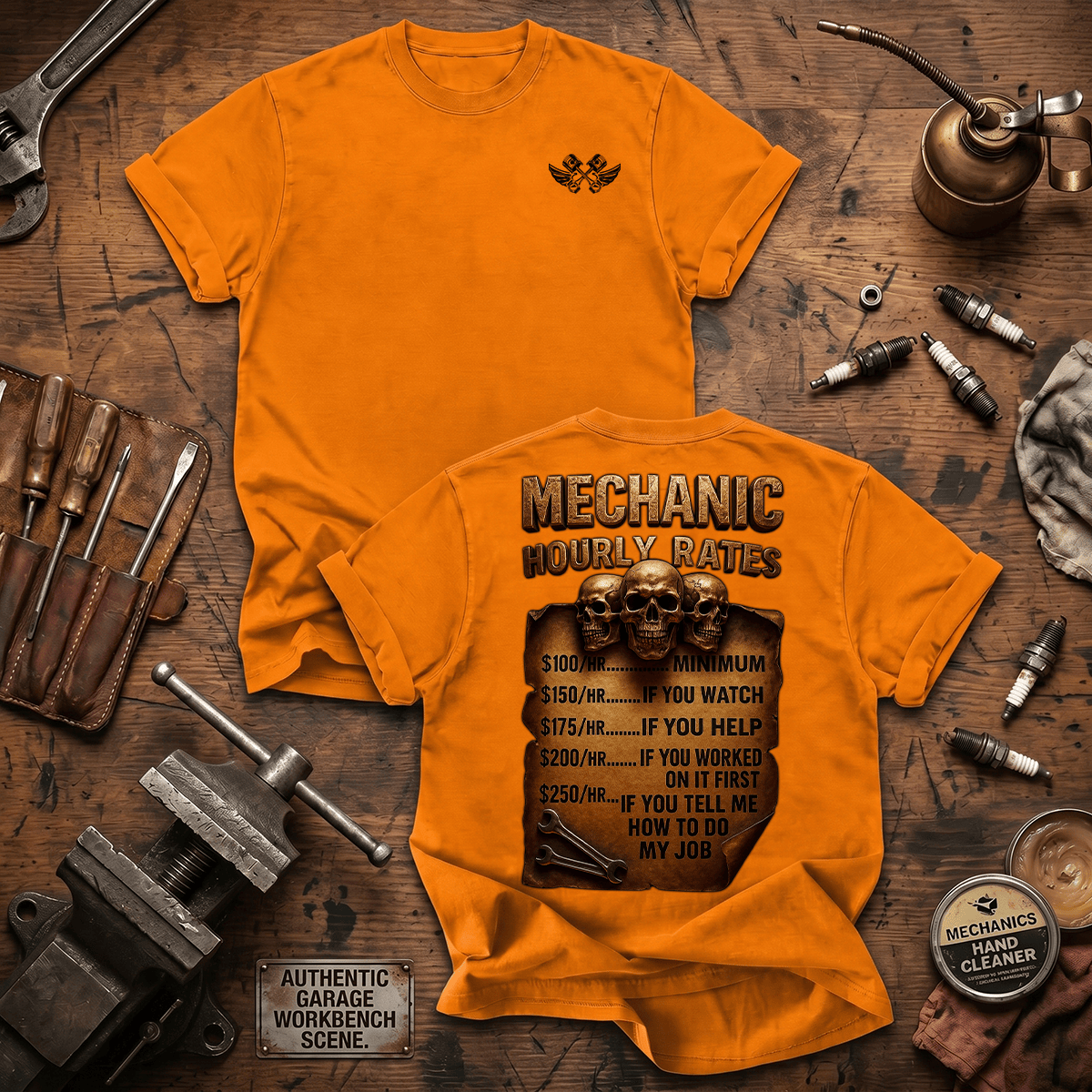 Mechanic Hourly Rates Printed T Shirt My Mechanic Rates Start At $100 HR Funny Mechanic Gift for Dad Grandpa Auto Technician