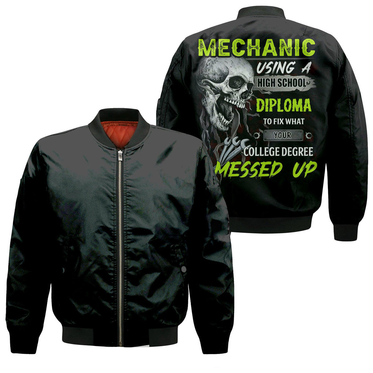 Funny Mechanic T Shirt Skull Design Using a High School Diploma to Fix What Your College Degree Messed Up, Hoodie Gift Mechanic Men