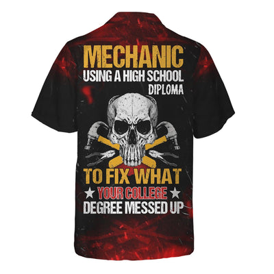 Mechanic Hoodie Funny Blue Collar T-Shirt High School Diploma Auto Repair Skull Garage Worker Gift For Men Dad Husband