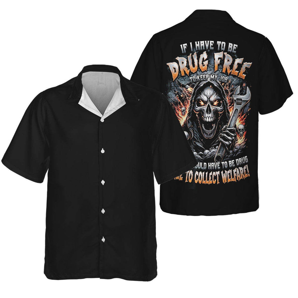 Drug Free Mechanic T-Shirt, If I Have To Be Drug Free to Keep My Job Funny Skull Wrench Graphic Shirt for Workers, Hoodie For Men