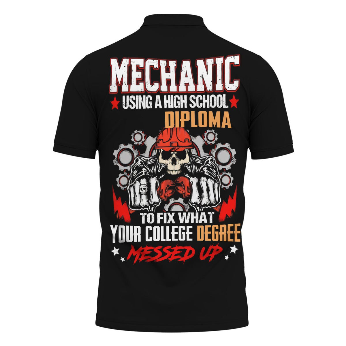 Mechanic High School Diploma Shirt, Funny Mechanic Fixing College Degree Graphic Tee for Men, Vintage Hoodie Skull Gear Print