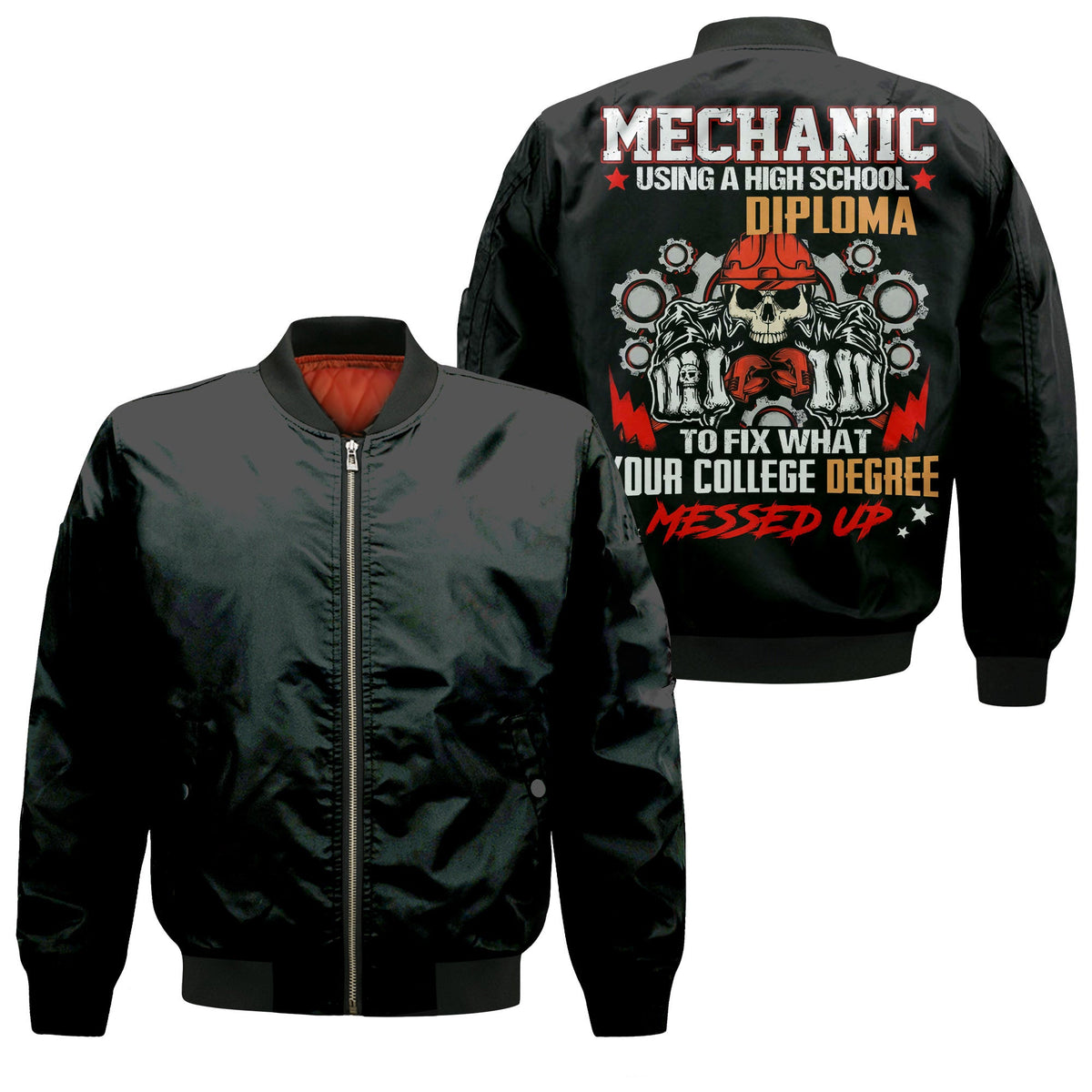 Mechanic High School Diploma Shirt, Funny Mechanic Fixing College Degree Graphic Tee for Men, Vintage Hoodie Skull Gear Print