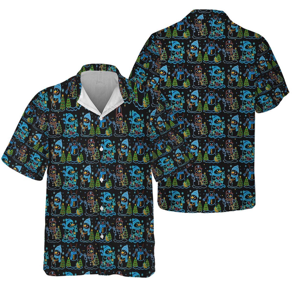 Mechanic Snowman Christmas All Over Print Shirt, Funny Holiday Mechanic Hoodie with Snowmen, Tools & Trees, Festive Winter Pattern
