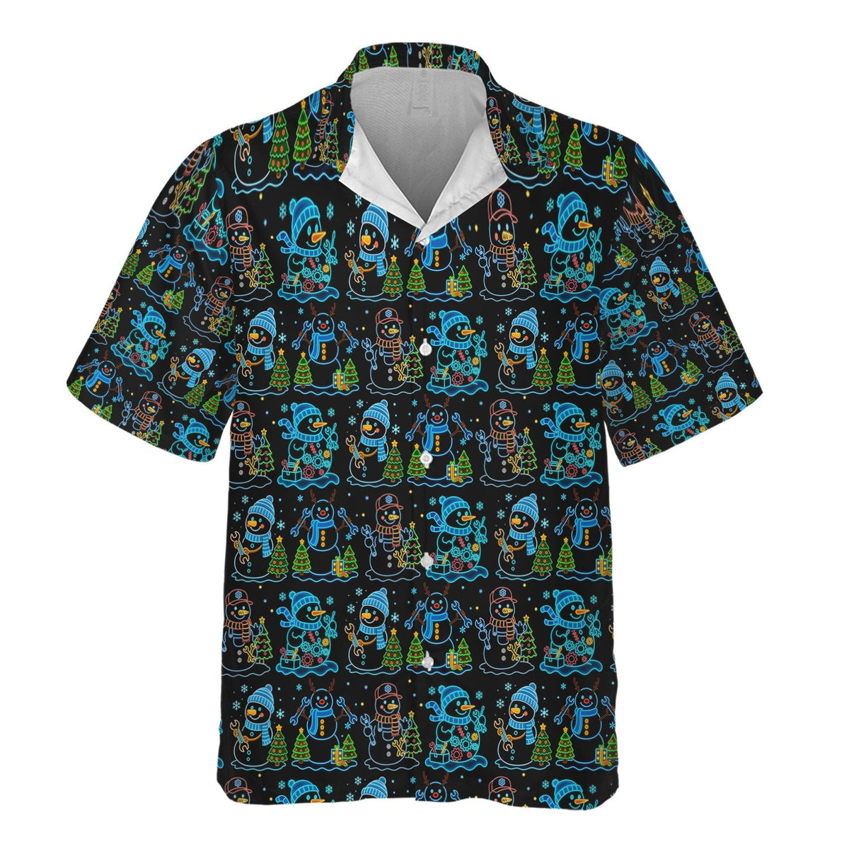 Mechanic Snowman Christmas All Over Print Shirt, Funny Holiday Mechanic Hoodie with Snowmen, Tools & Trees, Festive Winter Pattern