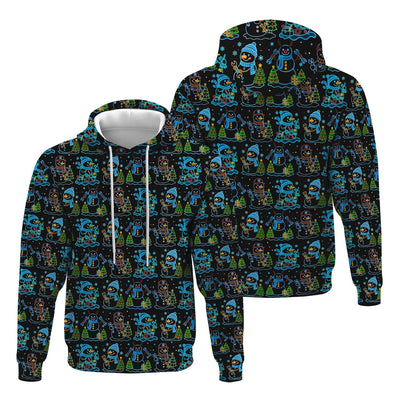 Mechanic Snowman Christmas All Over Print Shirt, Funny Holiday Mechanic Hoodie with Snowmen, Tools & Trees, Festive Winter Pattern