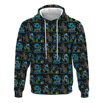 Mechanic Snowman Christmas All Over Print Shirt, Funny Holiday Mechanic Hoodie with Snowmen, Tools & Trees, Festive Winter Pattern