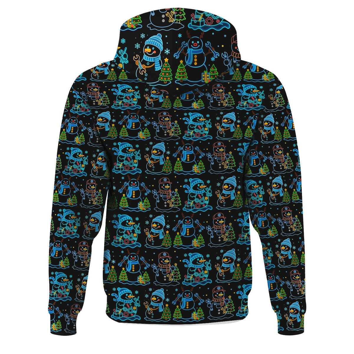 Mechanic Snowman Christmas All Over Print Shirt, Funny Holiday Mechanic Hoodie with Snowmen, Tools & Trees, Festive Winter Pattern