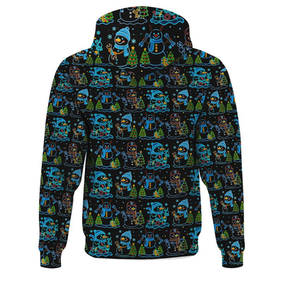 Mechanic Snowman Christmas All Over Print Shirt, Funny Holiday Mechanic Hoodie with Snowmen, Tools & Trees, Festive Winter Pattern