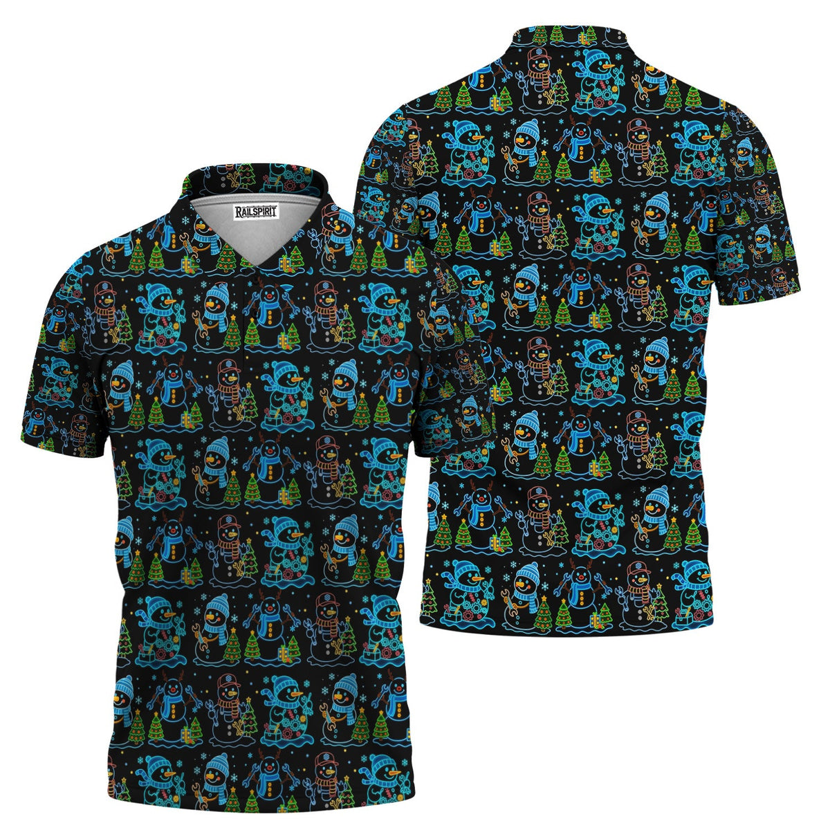 Mechanic Snowman Christmas All Over Print Shirt, Funny Holiday Mechanic Hoodie with Snowmen, Tools & Trees, Festive Winter Pattern