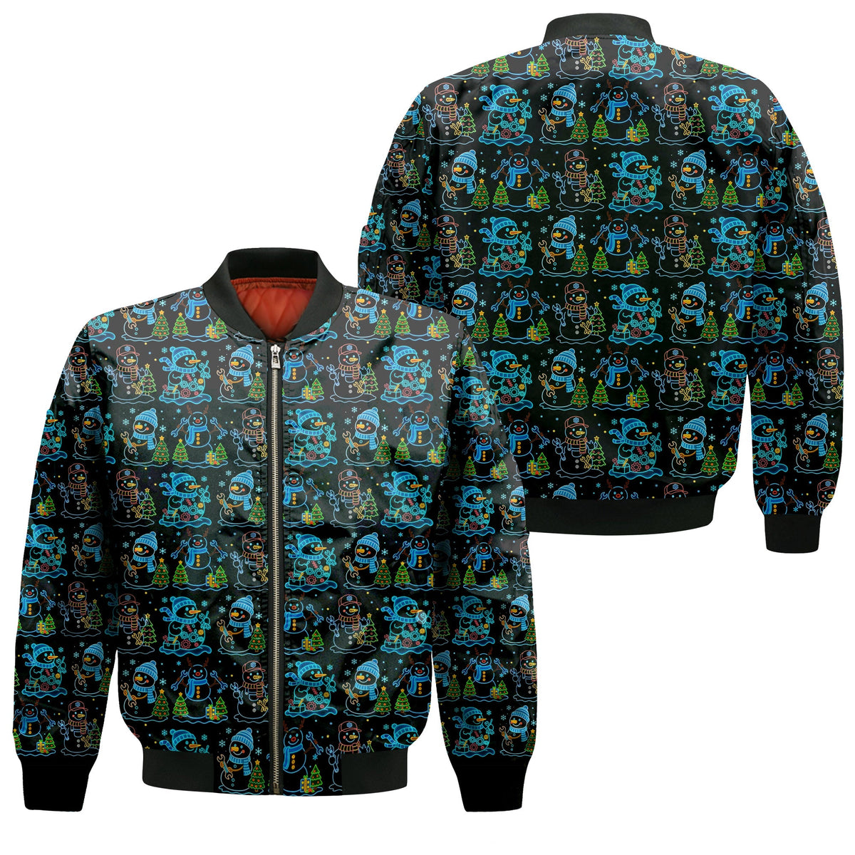 Mechanic Snowman Christmas All Over Print Shirt, Funny Holiday Mechanic Hoodie with Snowmen, Tools & Trees, Festive Winter Pattern
