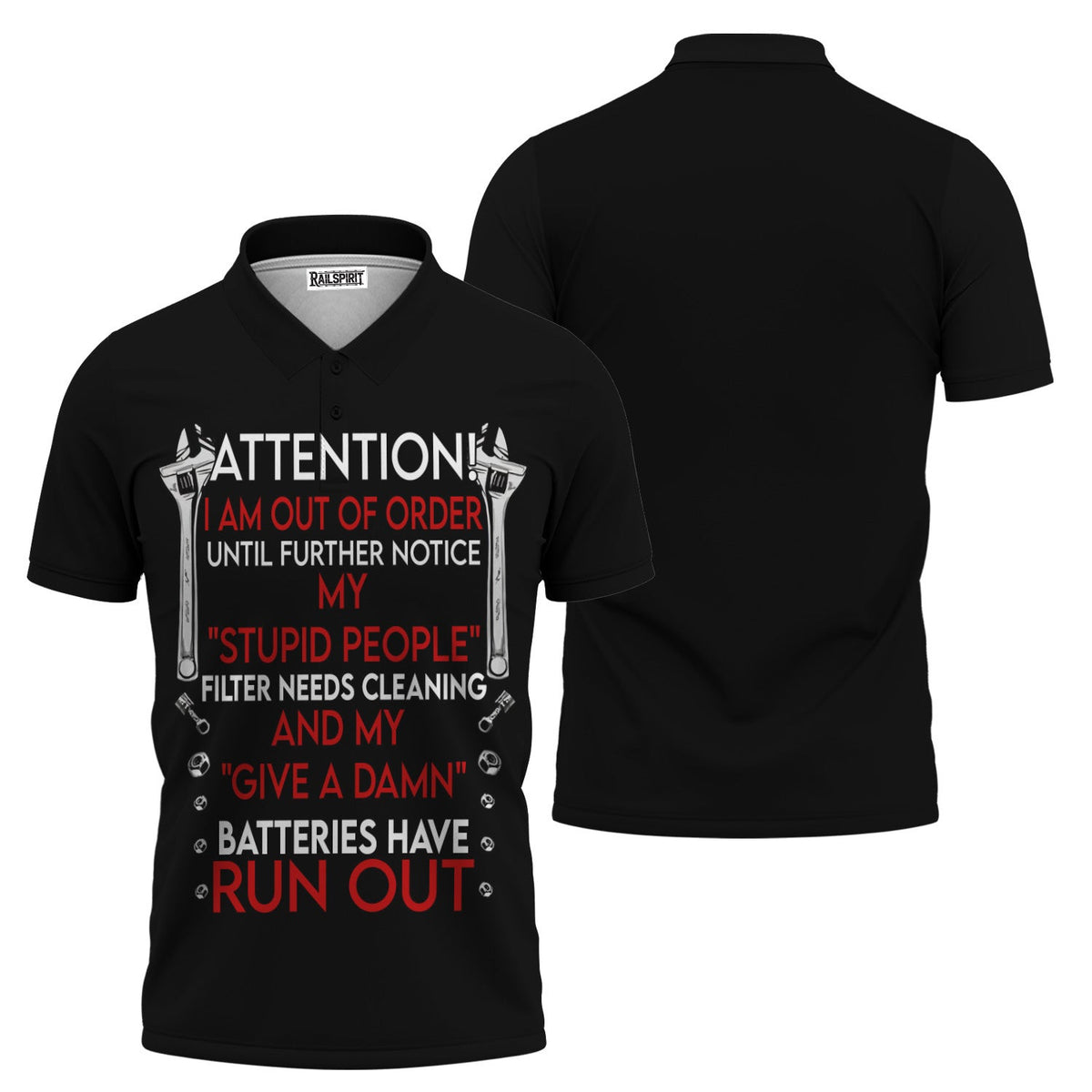 Attention I Am Out of Order T-Shirt, Funny Sarcastic Mechanic Tee, Stupid People Filter Quote Hoodie, Humor Gift for Men & Garage Workers
