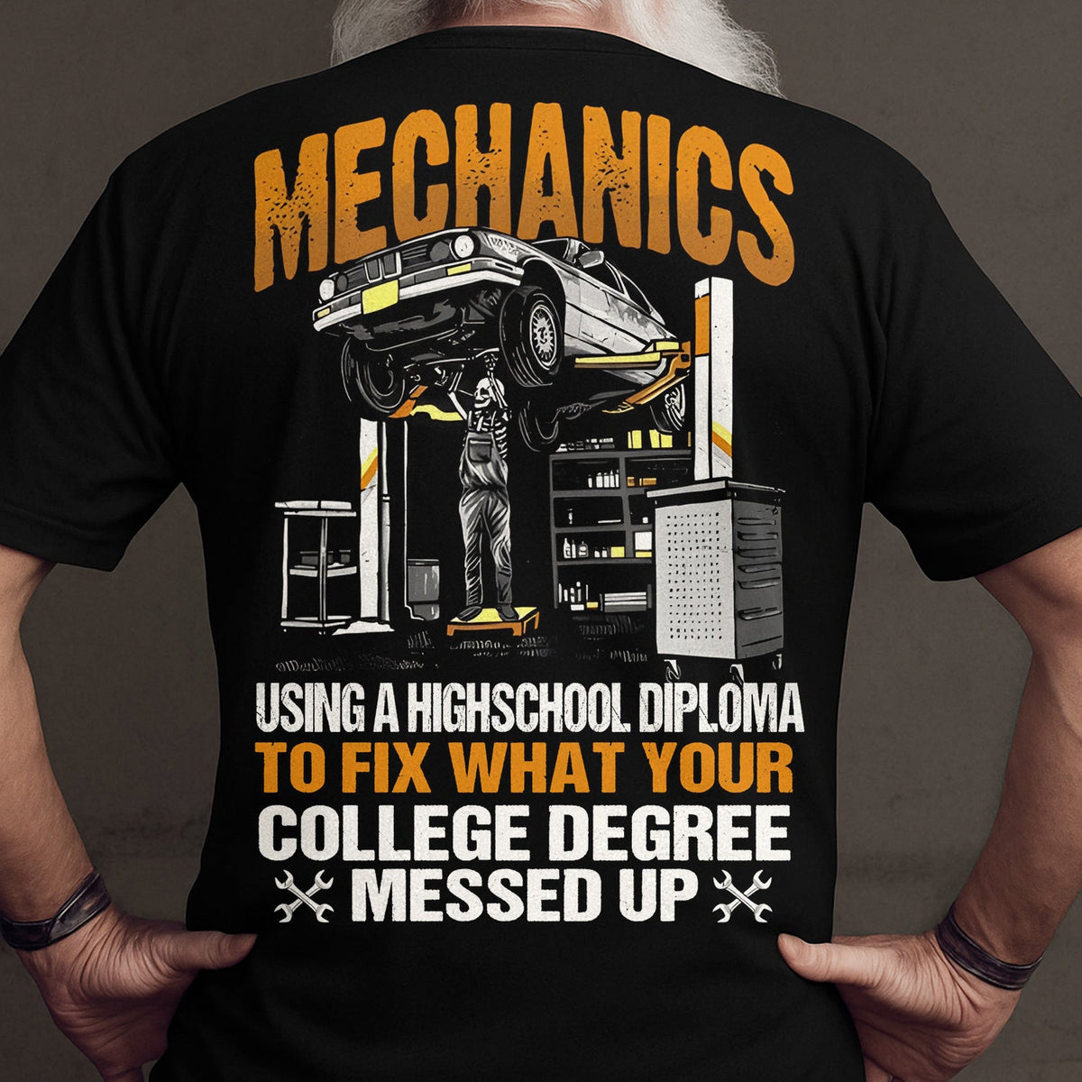 Mechanic High School Diploma T-Shirt,Using a High School Diploma to Fix What Your College Degree Messed Up, Funny Mechanic Gift, Polo For Men