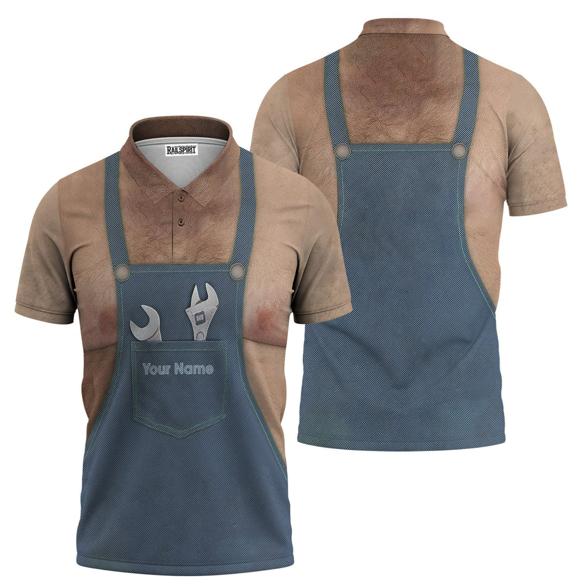 Custom Mechanic T-Shirt, 3D Dirty Work Apron Graphic Tee with Tools Pocket Print Design, Personalized Name Polo for Car Guys & Garage Workers