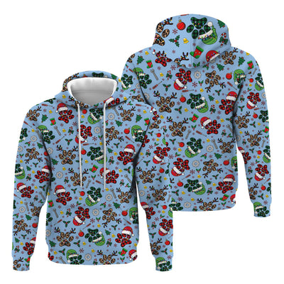 Christmas Mechanic T-Shirt, All Over Santa, Tools, Gears & Reindeer Pattern Holiday Hoodie for Auto Repair Guys & Festive Xmas Parties