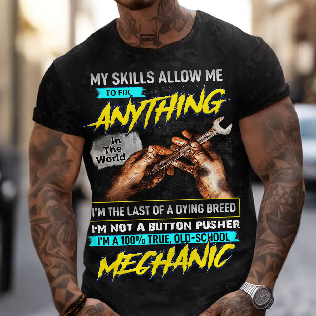 Old School Mechanic Shirt, My Skills Allow Me to Fix Anything, Funny Garage Work Tee for Men, Proud Mechanic Gift Idea