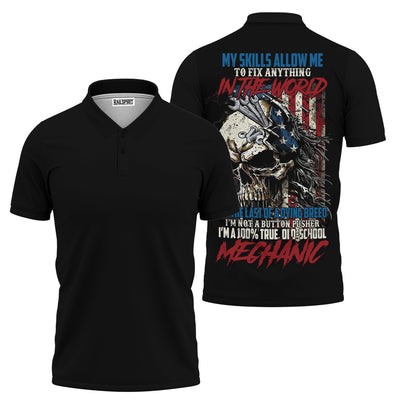 Mechanic Skull Shirt, My Skills Allow Me to Fix Anything, American Flag Design, Old School Mechanic Pride Tee for Men, Mechanic Lover