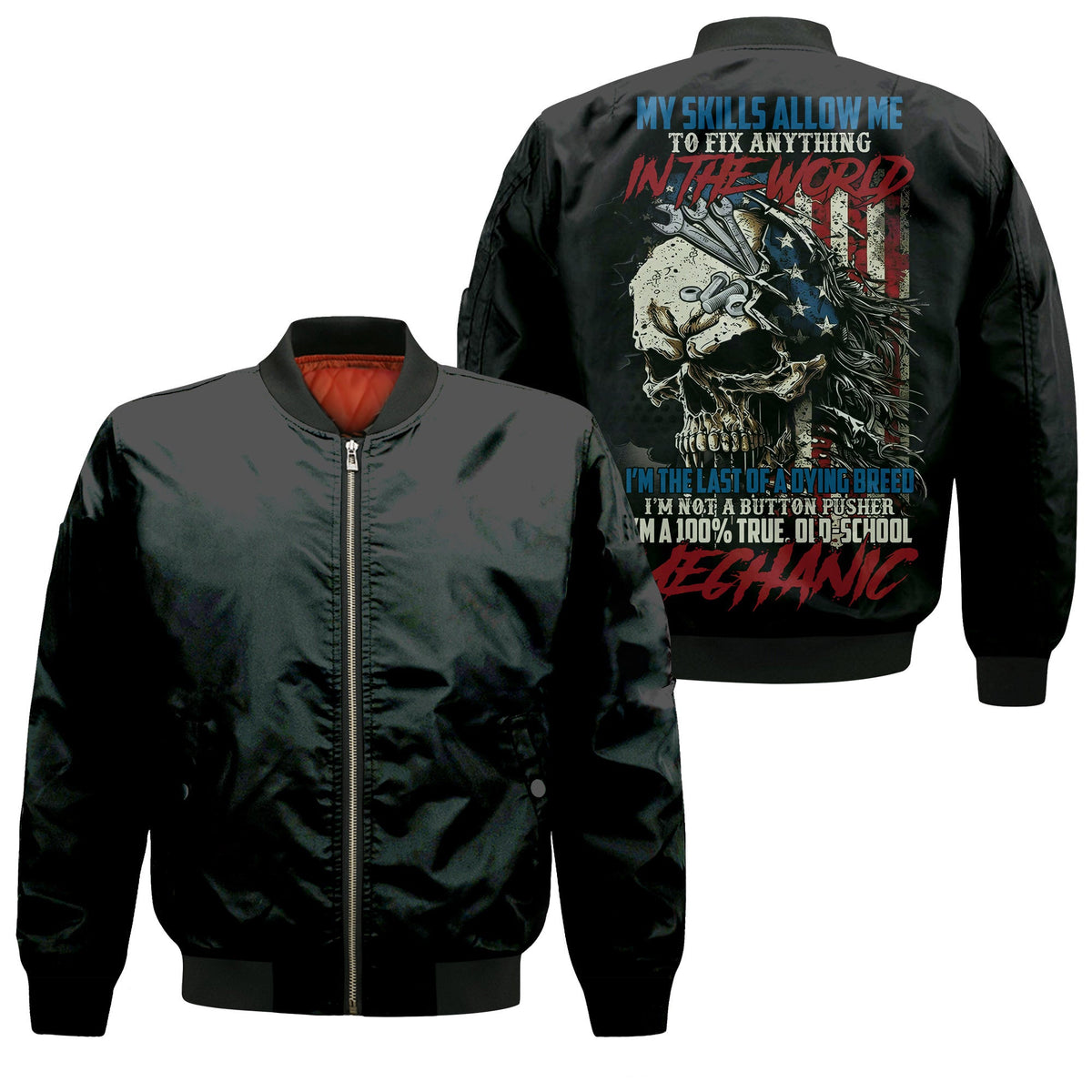 Mechanic Skull Shirt, My Skills Allow Me to Fix Anything, American Flag Design, Old School Mechanic Pride Tee for Men, Mechanic Lover