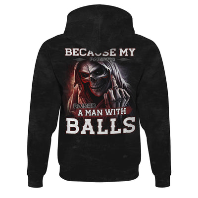 Because My Parents Raised A Man With Balls T-Shirt, Grim Reaper Skull Design, Badass Attitude Shirt Gift For Men