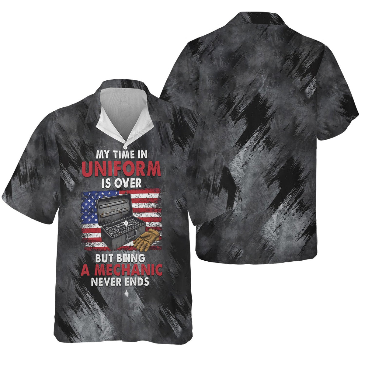 My Time in Uniform Is Over But Being a Mechanic Never Ends Shirt, Veteran Mechanic Tee with Distressed American Flag Design