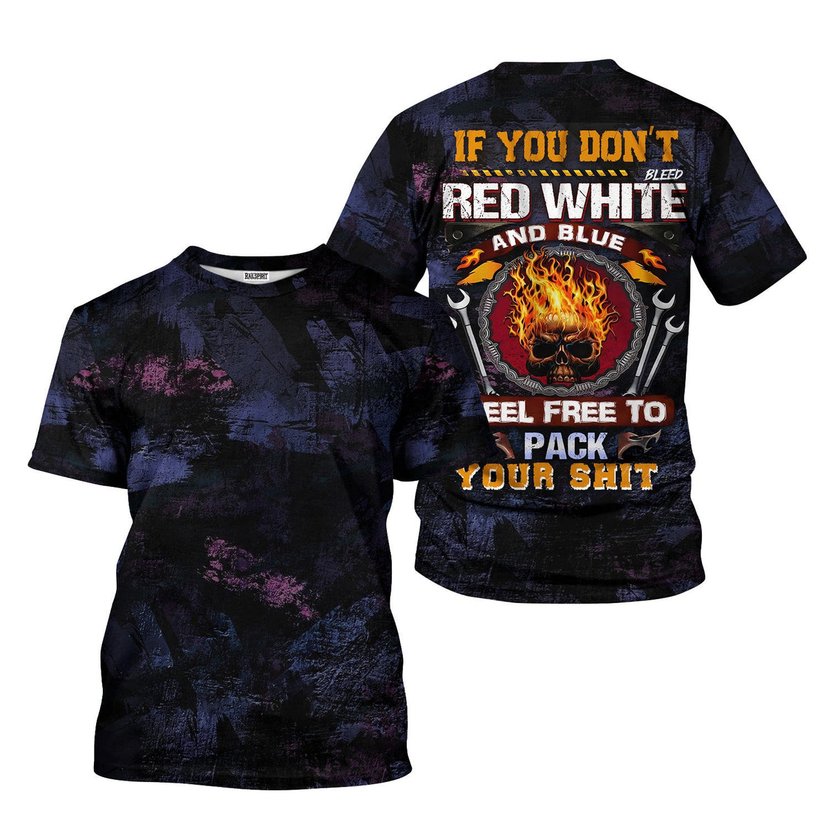 Patriotic Mechanic Shirt, If You Dont Bleed Red White and Blue Quote T-Shirt, Skull Fire Design, USA Pride Hoodie, Gift For Veterans & Car Guys
