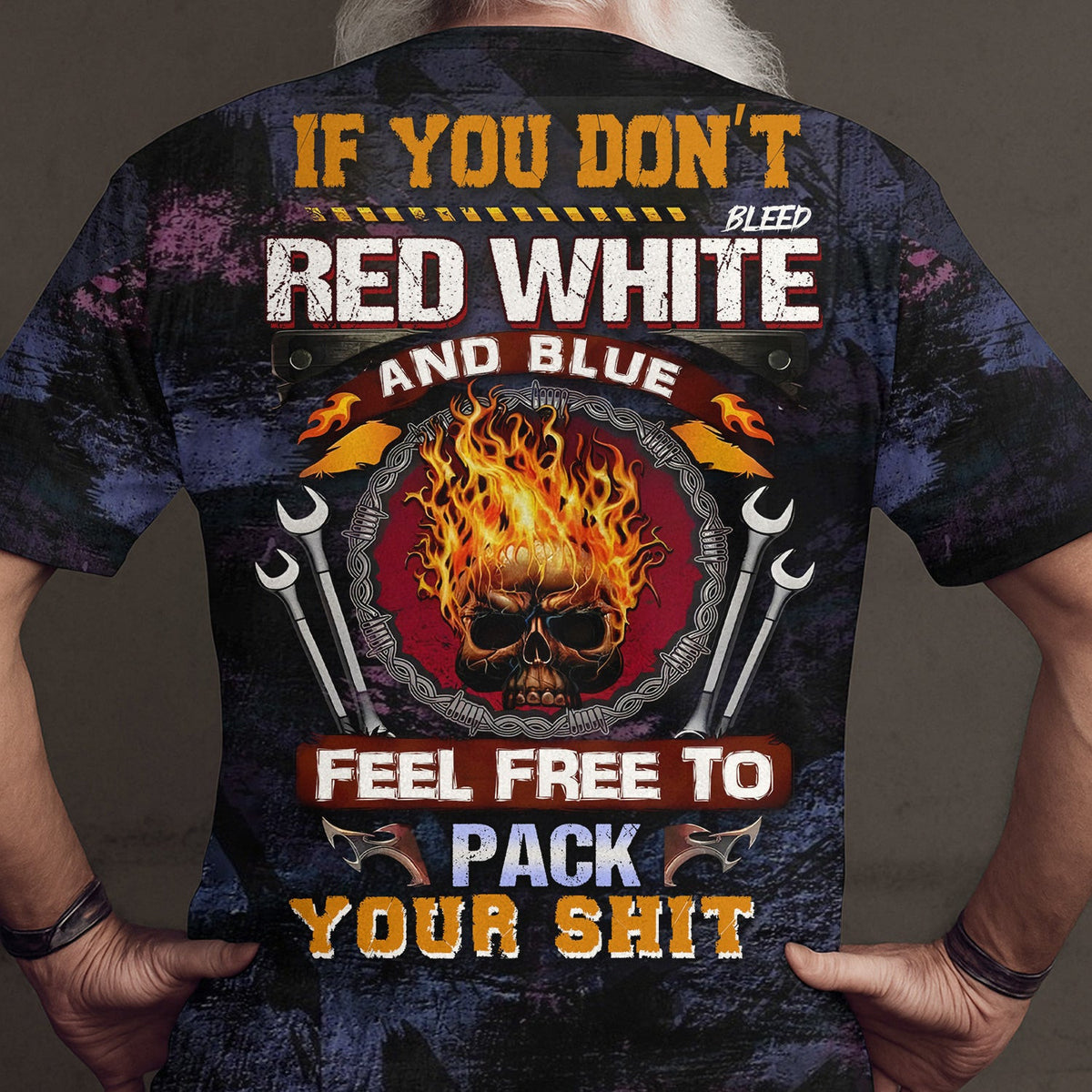 Patriotic Mechanic Shirt, If You Dont Bleed Red White and Blue Quote T-Shirt, Skull Fire Design, USA Pride Hoodie, Gift For Veterans & Car Guys