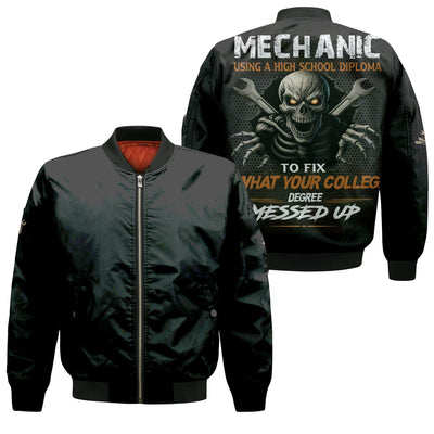 Mechanic Using a High School Diploma Shirt, Funny Mechanic Hoodie, Gift for Car Lovers, Bomber Jacket for Men