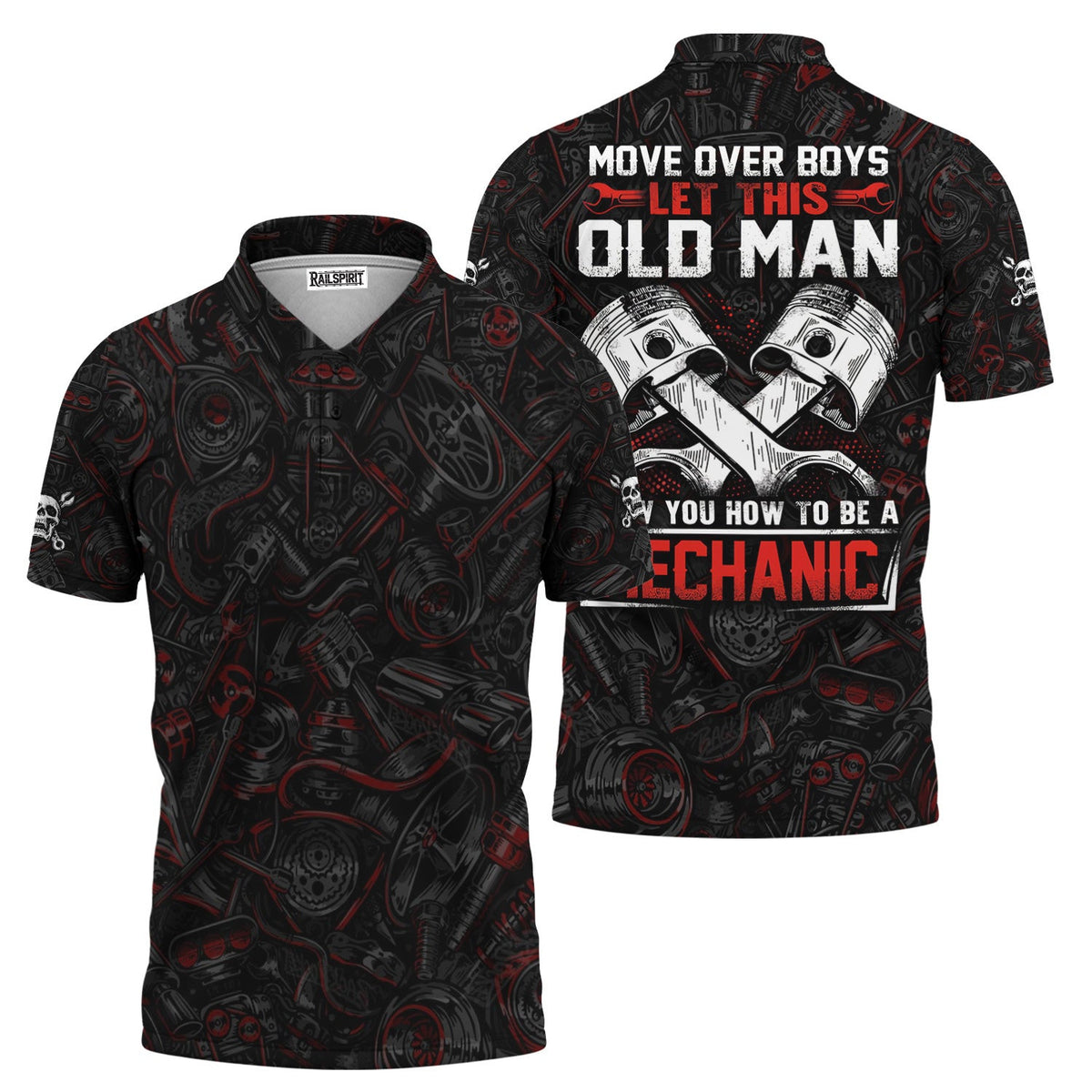 Move Over Boys Let This Old Man Show You How To Be A Mechanic Shirt, Funny Piston Design Mechanic Hoodie Gift For Men, Garage Tee