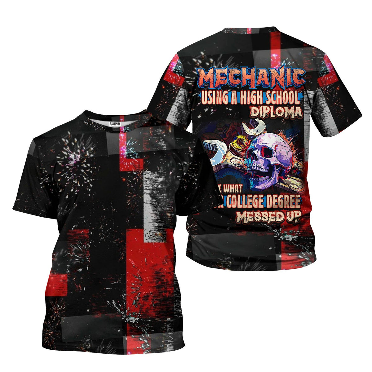 Mechanic Using a High School Diploma Quote T-Shirt, Funny Mechanic Skull Design Tee, Skull Wrench Hoodie Zip For Mechanic Lover