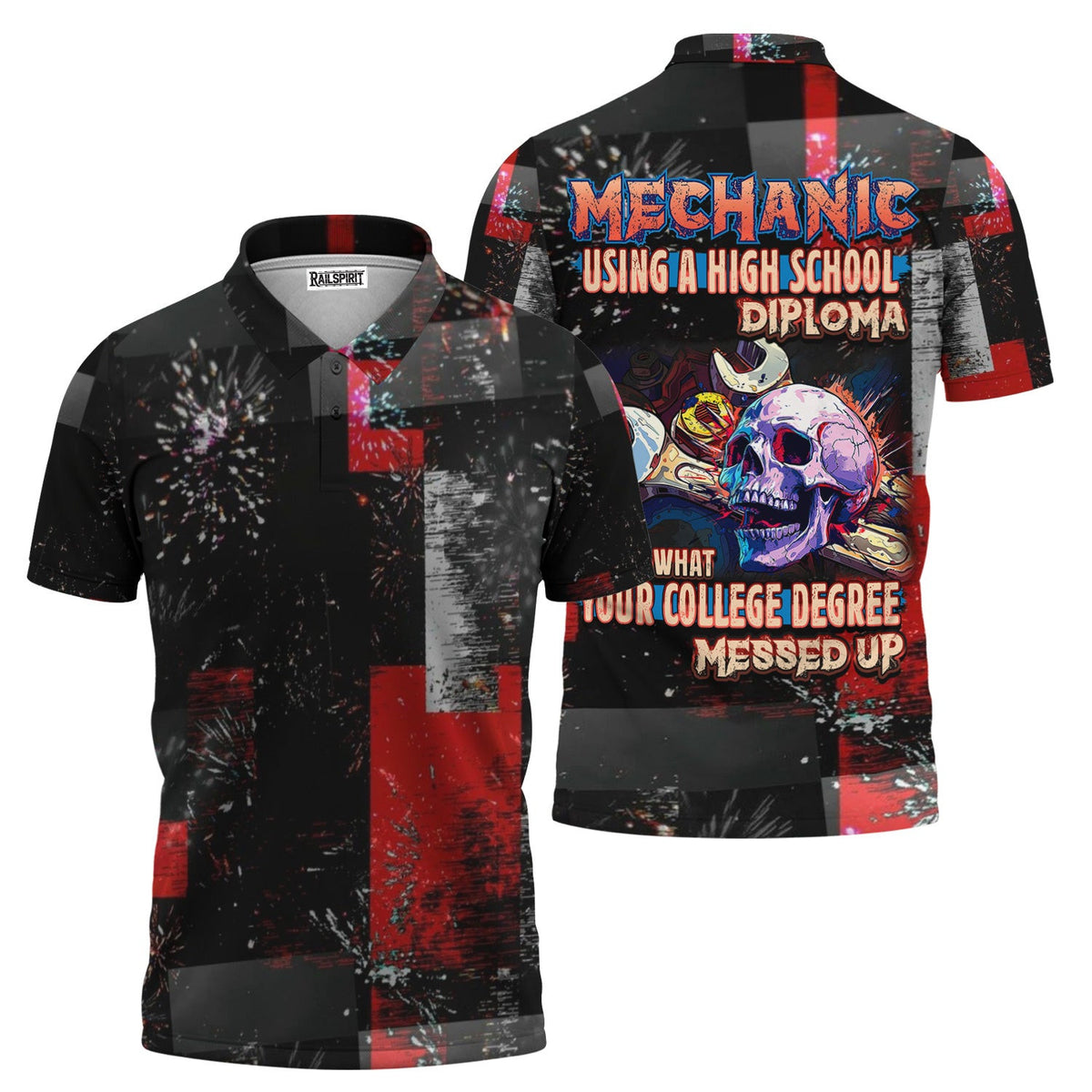 Mechanic Using a High School Diploma Quote T-Shirt, Funny Mechanic Skull Design Tee, Skull Wrench Hoodie Zip For Mechanic Lover