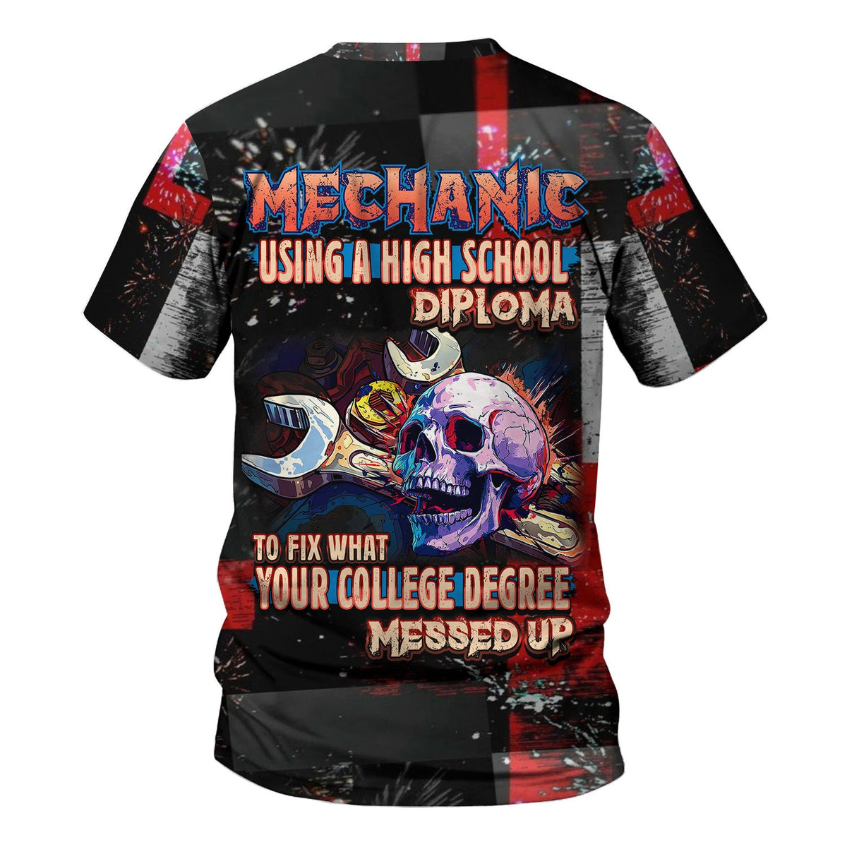 Mechanic Using a High School Diploma Quote T-Shirt, Funny Mechanic Skull Design Tee, Skull Wrench Hoodie Zip For Mechanic Lover
