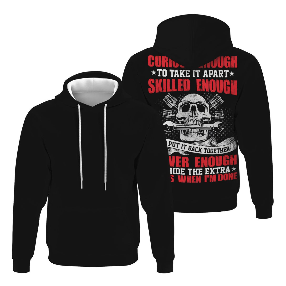 Curious Enough Skilled Enough Clever Enough Mechanic T-Shirt, Funny Skull Auto Repair Tee, Gift for Mechanics, Car Guys, Hoodie Zip For Men