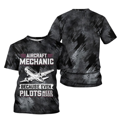 Aircraft Mechanic Shirt, Because Even Pilots Need Heroes T-Shirt, Aviation Maintenance Gift for Airplane Mechanics