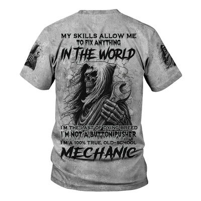 My Skills Allow Me to Fix Anything Mechanic Shirt, Grim Reaper Shirt, Old School Mechanic Gift, Skull Garage Tee for Men