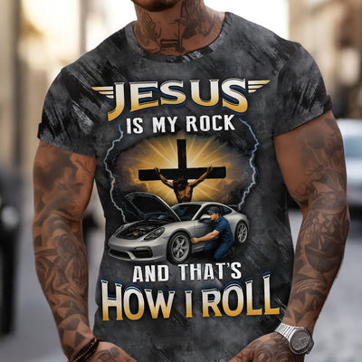 Jesus Is My Rock And That's How I Roll Mechanic Shirt, Car Lover Gift, Automotive, Faith Shirt, Gift For Men & Women