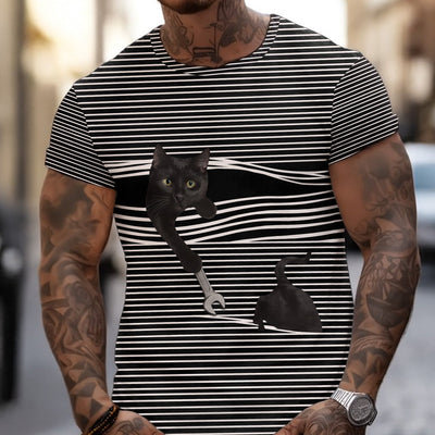 Mechanic Shirt with Black Cat Stripes, Funny Mechanic Design, Cat Lover Gift, Unique Graphic Tee for Men & Women, Pet Lover Apparel