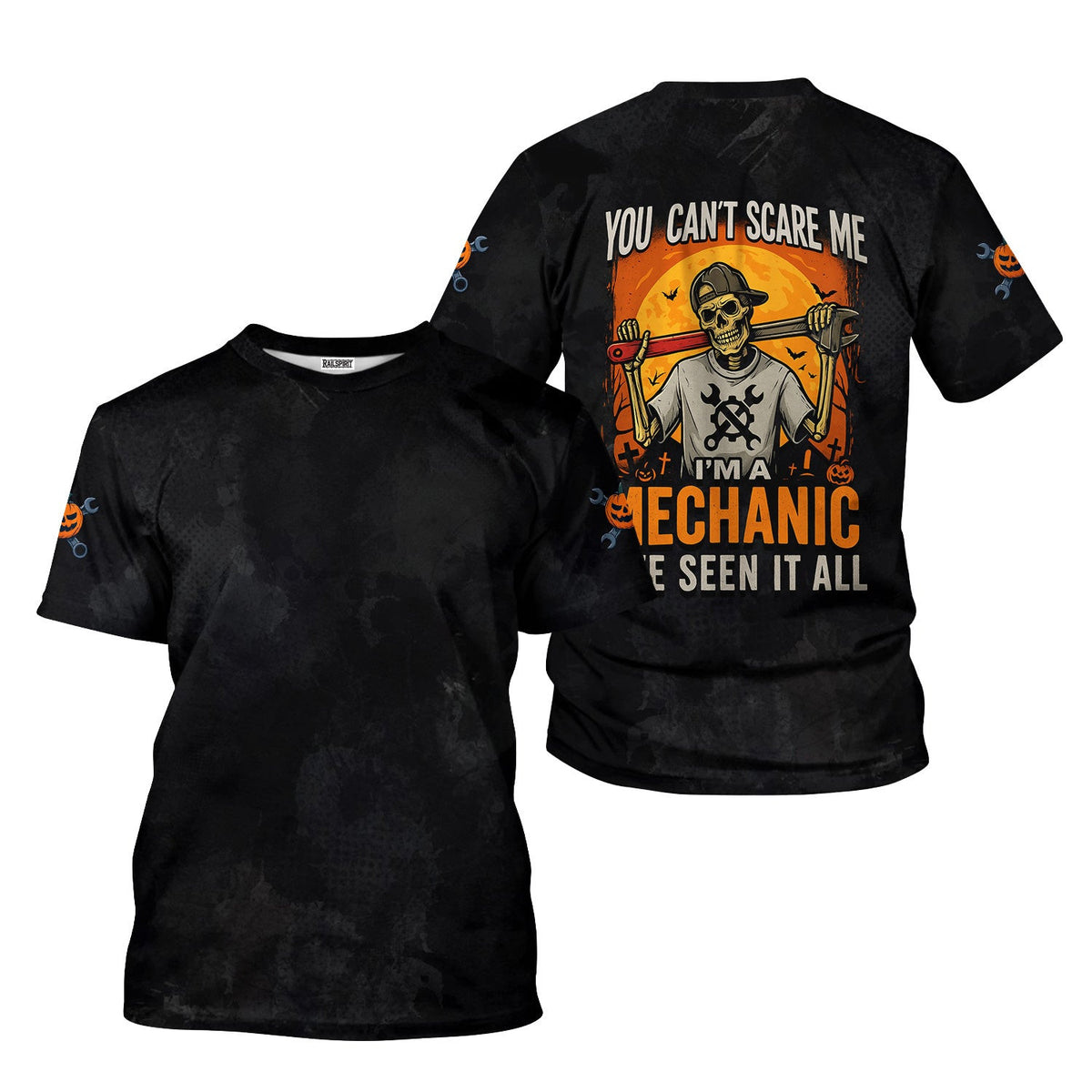 Halloween Skeleton Mechanic Shirt, You Cant Scare Me Im A Mechanic Funny Graphic Tee for Men, Perfect for Mechanics & Halloween Lovers