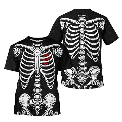 Skeleton Mechanic Shirt for Men Rib Cage Spine Bone Graphic Shirt Gearhead Auto Repair Halloween Costume Top Funny Skull Shirt