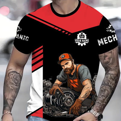 Custom Name Mechanic Shirt, Personalized Garage Workwear T-Shirt, Auto Repair Gear Graphic Tee, Funny Car Lover Gift for Men