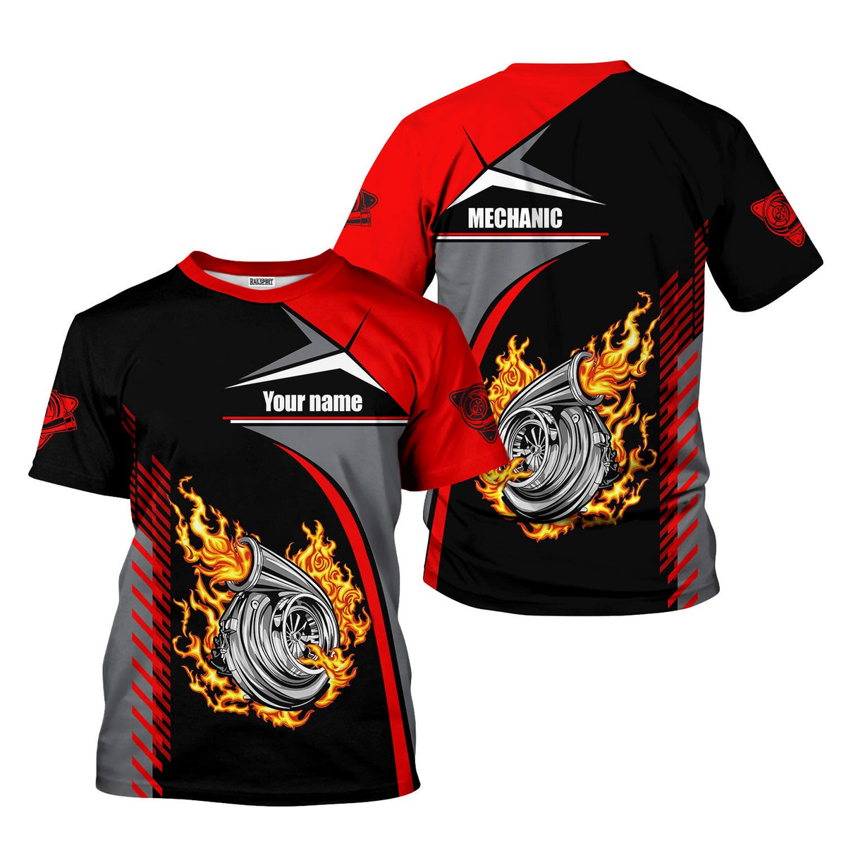 Custom Name Mechanic Shirt, Personalized Turbo Car T-Shirt, Garage Workwear Tee, Auto Repair Uniform, Racing Gift for Car Lovers