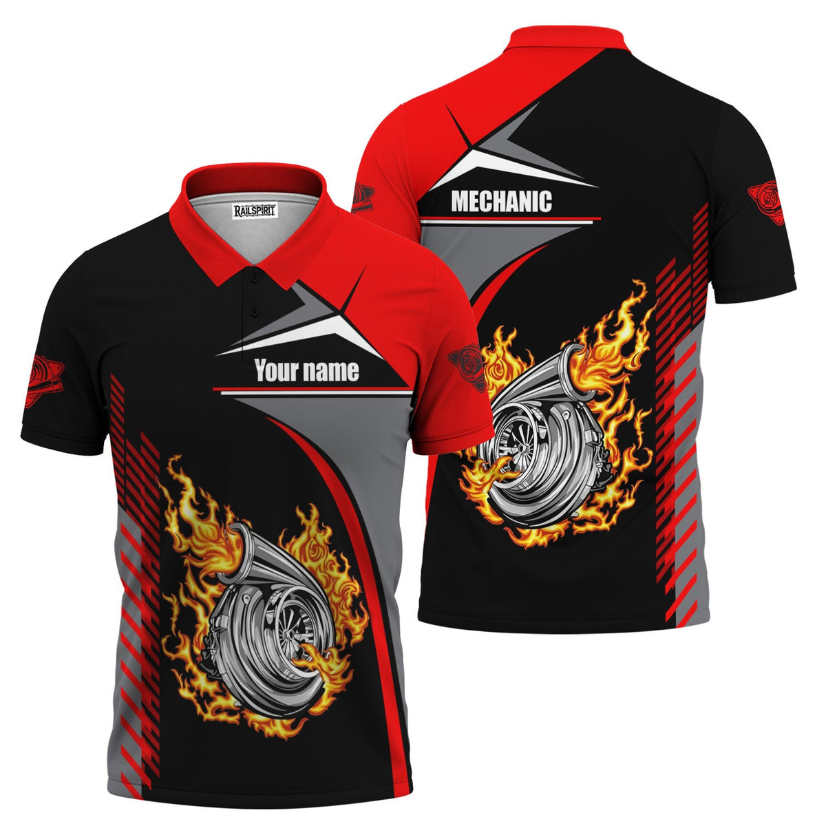 Custom Name Mechanic Shirt, Personalized Turbo Car T-Shirt, Garage Workwear Tee, Auto Repair Uniform, Racing Gift for Car Lovers
