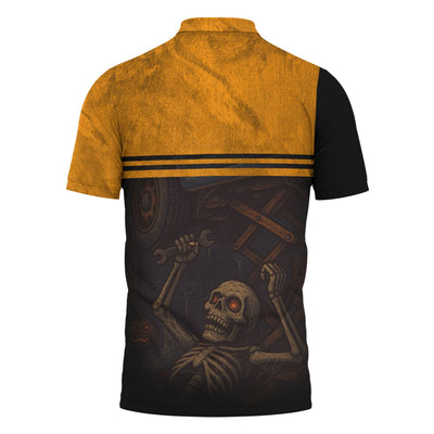 Personalized Mechanic T Shirt, Skeleton Skull Halloween Graphic Wrench Graveyard Theme Funny Apparel Gift for Men Women